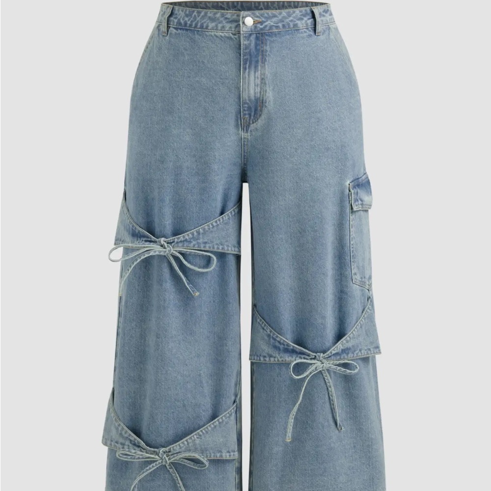 Cider Light Blue Flare Jeans with Bow Details